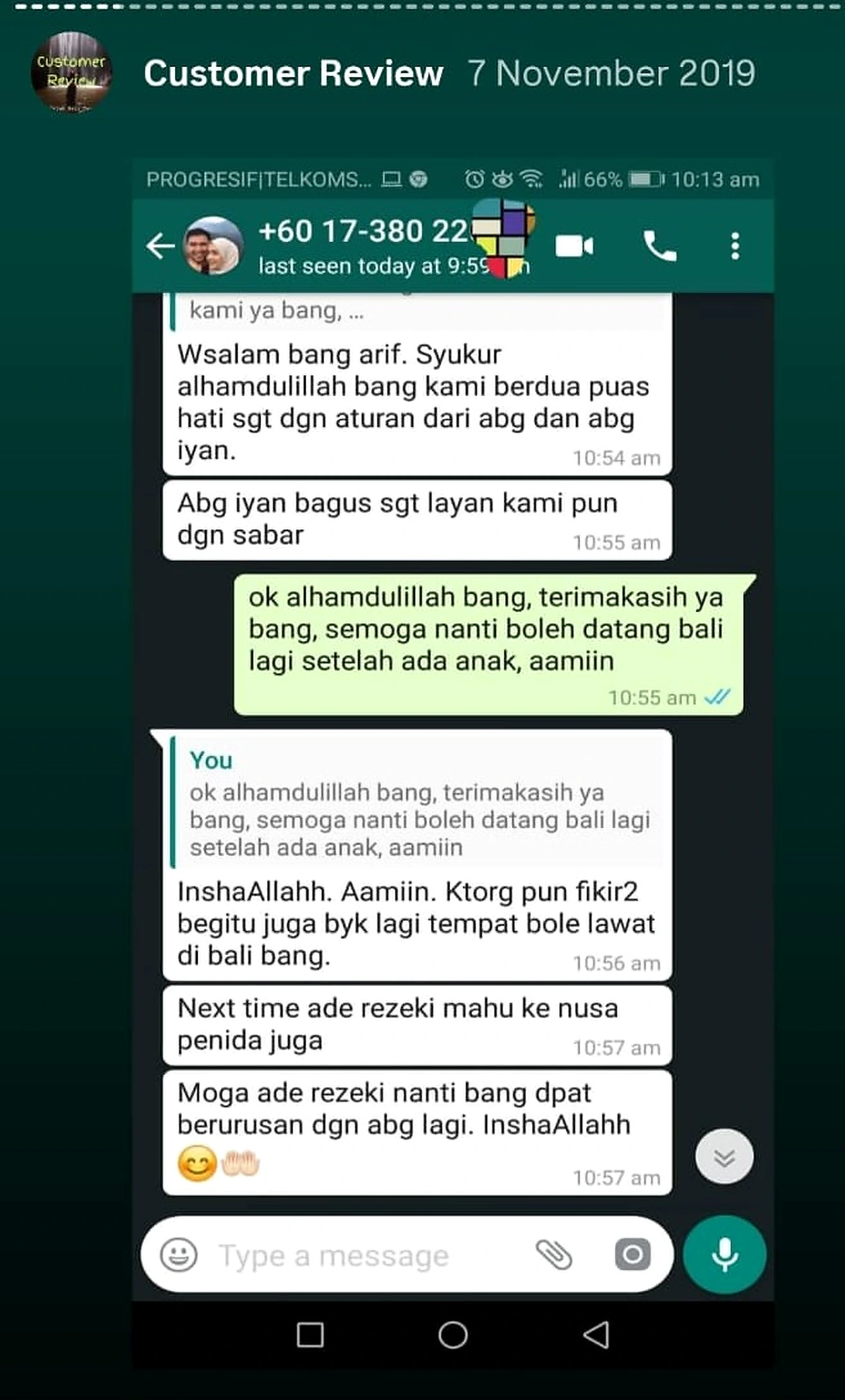 Original Malaysian couple review praising the Bali itinerary and driver service